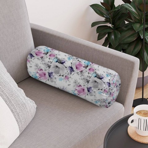 Декоративная подушка в форме валика «Акварельные цветы с сиреневым оттенком» вид 4