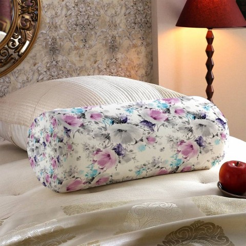 Декоративная подушка в форме валика «Акварельные цветы с сиреневым оттенком» вид 5