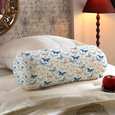 Тканевая подушка «Бежевые и голубые бабочки» вид 5