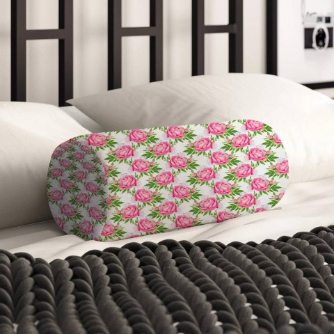 Декоративная подушка колбаска «Розовые пионы» вид 2