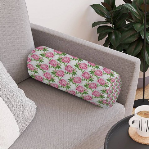 Декоративная подушка колбаска «Розовые пионы» вид 4