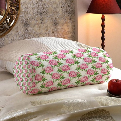 Декоративная подушка колбаска «Розовые пионы» вид 5