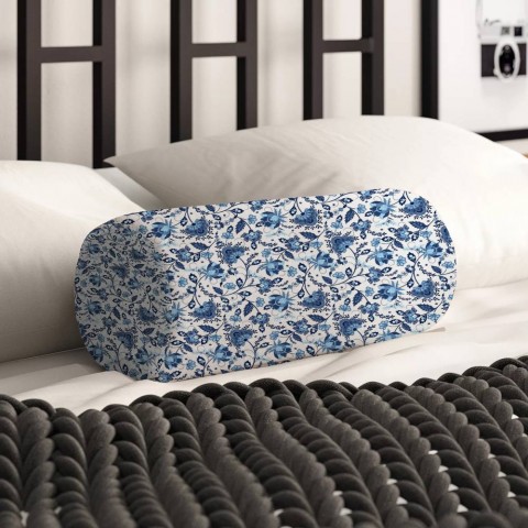 Декоративная подушка колбаска «Цветочный узор с голубым оттенком» вид 2