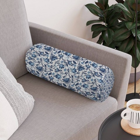 Декоративная подушка колбаска «Цветочный узор с голубым оттенком» вид 4