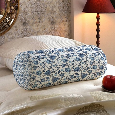 Декоративная подушка колбаска «Цветочный узор с голубым оттенком» вид 5