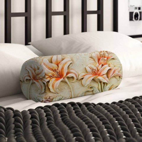 Декоративная вытянутая подушка «Лилии под каменную фреску» вид 2