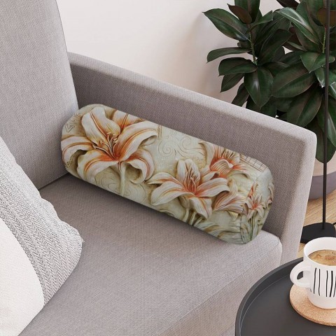 Декоративная вытянутая подушка «Лилии под каменную фреску» вид 4