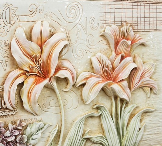 Декоративная вытянутая подушка «Лилии под каменную фреску» вид 3