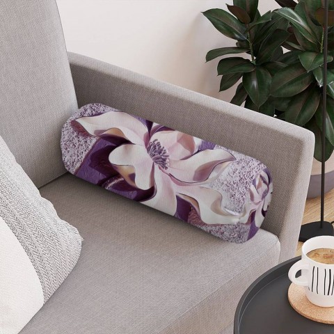 Тканевая подушка для дивана «Фиолетовые магнолии на рельефном фоне» вид 4