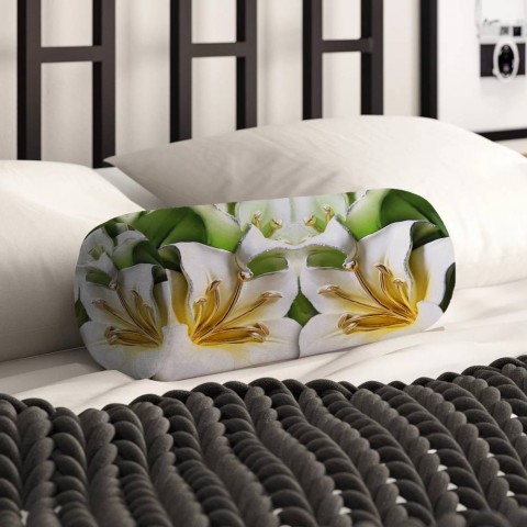 Декоративная подушка подголовник «Зеленые лилии из керамики» вид 2