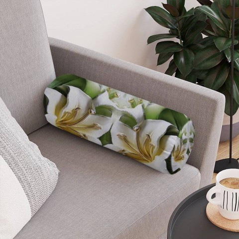 Декоративная подушка подголовник «Зеленые лилии из керамики» вид 4