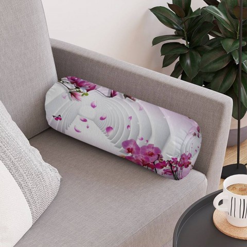 Интерьерная подушка валик «Объемные колонны с цветами» вид 4