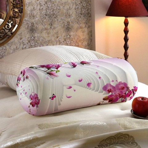 Интерьерная подушка валик «Объемные колонны с цветами» вид 5