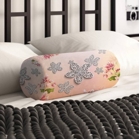 Декоративная подушка подголовник «Узорчатые цветы на нежном фоне» вид 2