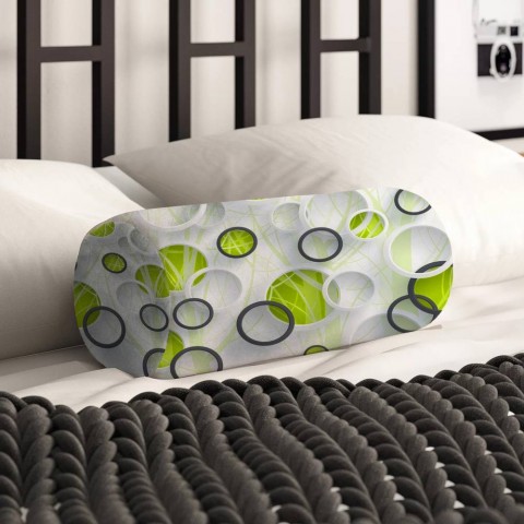 Тканевая подушка валик «Объемные зеленые круги» вид 2