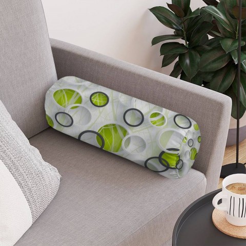 Тканевая подушка валик «Объемные зеленые круги» вид 4