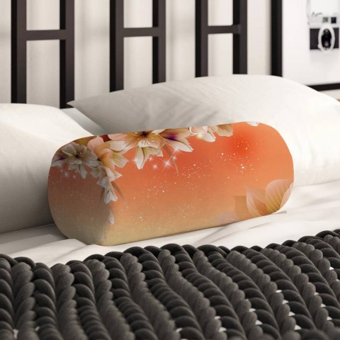 Декоративная подушка колбаска «Персиковая инсталляция с цветами» вид 2