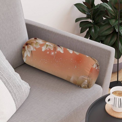 Декоративная подушка колбаска «Персиковая инсталляция с цветами» вид 4