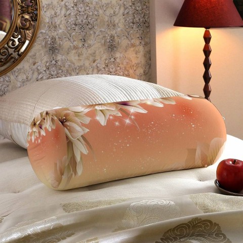 Декоративная подушка колбаска «Персиковая инсталляция с цветами» вид 5