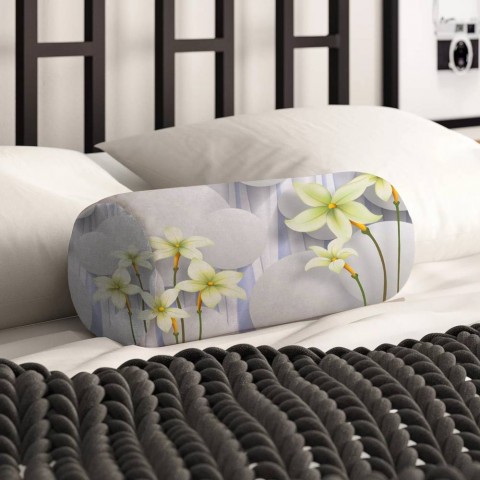 Декоративная подушка валик «Нежно-салатовые цветы на объемном фоне» вид 2