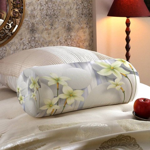 Декоративная подушка валик «Нежно-салатовые цветы на объемном фоне» вид 5