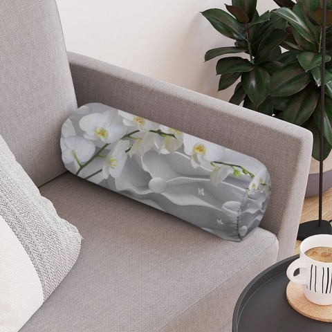 Декоративная подушка «Белая орхидея на объемном фоне» вид 4