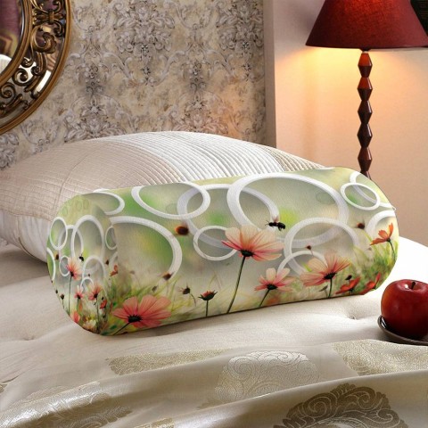 Тканевая подушка валик «Полевые цветы» вид 5