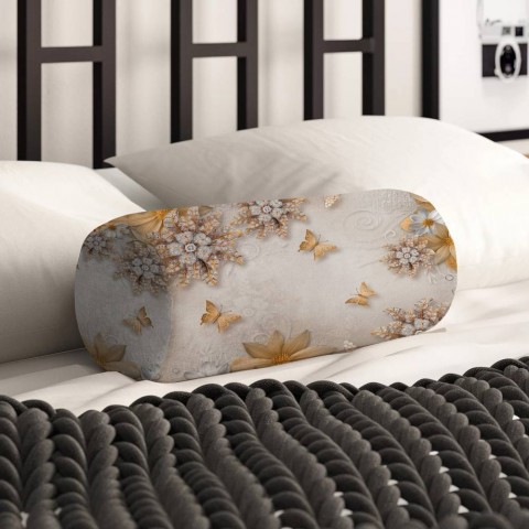 Декоративная подушка для дивана «Объемные цветы со стразами и бабочками» вид 2