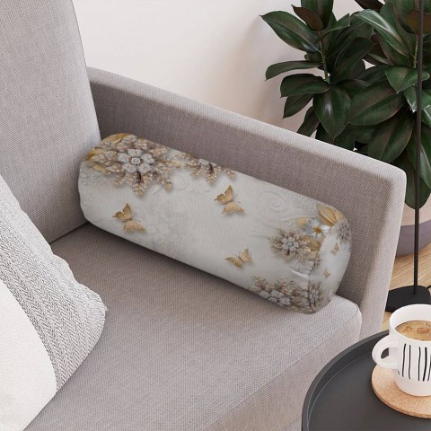 Декоративная подушка для дивана «Объемные цветы со стразами и бабочками» вид 4
