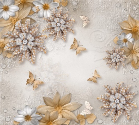 Декоративная подушка для дивана «Объемные цветы со стразами и бабочками» вид 3