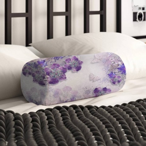 Декоративная вытянутая подушка «Ювелирные фиолетовые цветы» вид 2