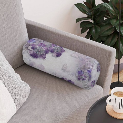 Декоративная вытянутая подушка «Ювелирные фиолетовые цветы» вид 4