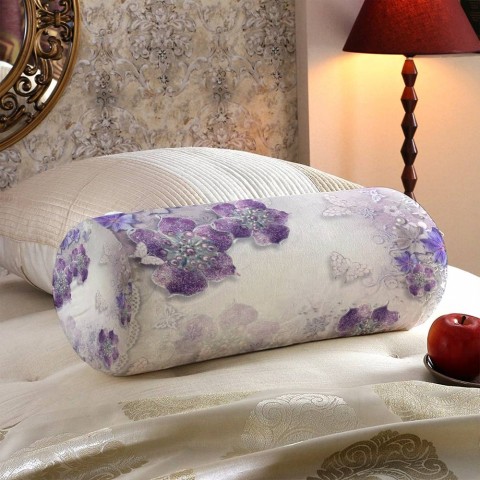 Декоративная вытянутая подушка «Ювелирные фиолетовые цветы» вид 5
