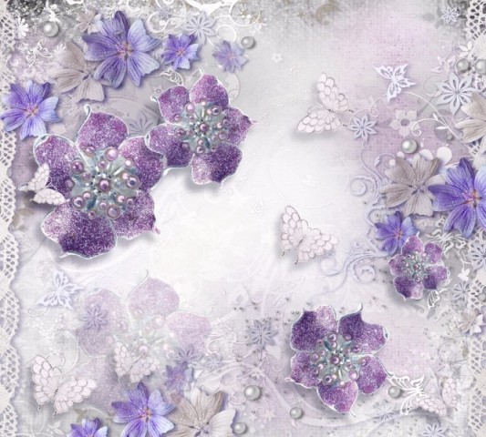 Декоративная вытянутая подушка «Ювелирные фиолетовые цветы» вид 3