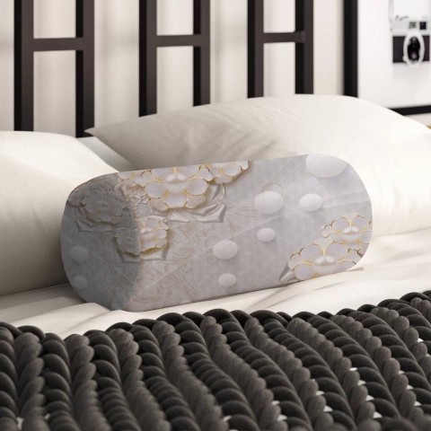 Декоративная подушка для дивана «Объемные цветы с жемчугом» вид 2