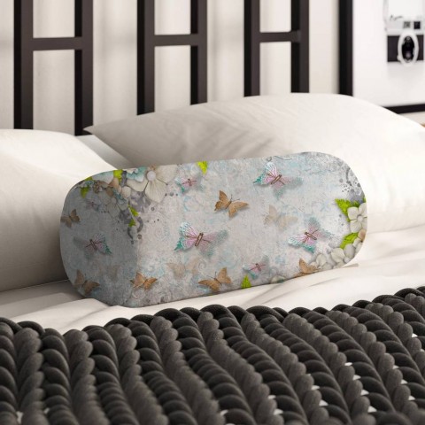Декоративная подушка-валик «Цветы и бабочки» вид 2