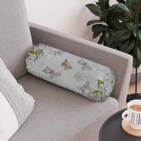 Декоративная подушка-валик «Цветы и бабочки» вид 4