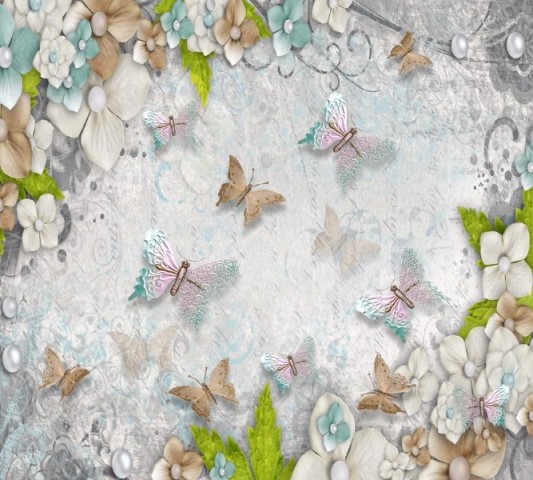 Декоративная подушка-валик «Цветы и бабочки» вид 3