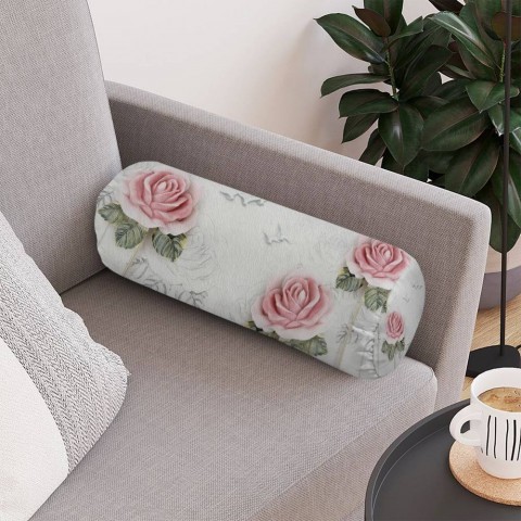 Декоративная вытянутая подушка «Оттиск с розами»
