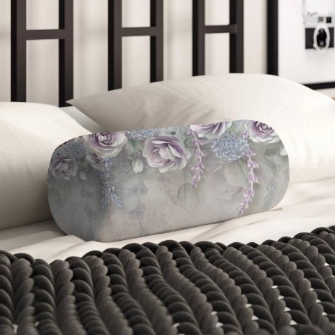Интерьерная подушка колбаска «Розы в легком ультрафиолете»