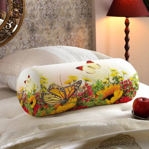 Тканевая подушка подголовник «Бабочки над яркими цветами» вид 5