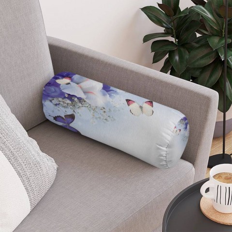 Декоративная вытянутая подушка «Бабочки под нежными цветами» вид 4