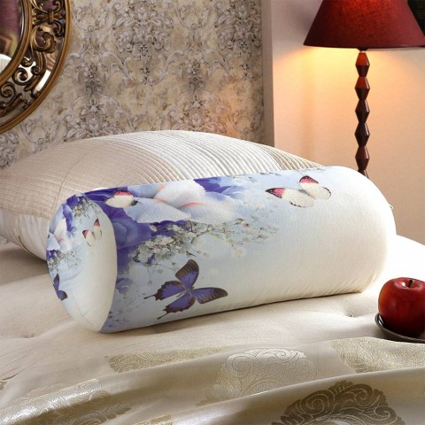 Декоративная вытянутая подушка «Бабочки под нежными цветами» вид 5