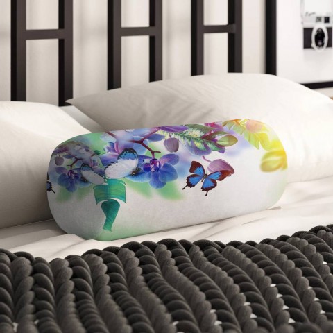 Интерьерная подушка-валик «Бабочки под орхидеей» вид 2