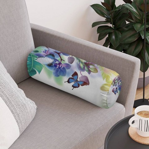 Интерьерная подушка-валик «Бабочки под орхидеей» вид 4