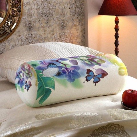 Интерьерная подушка-валик «Бабочки под орхидеей» вид 5