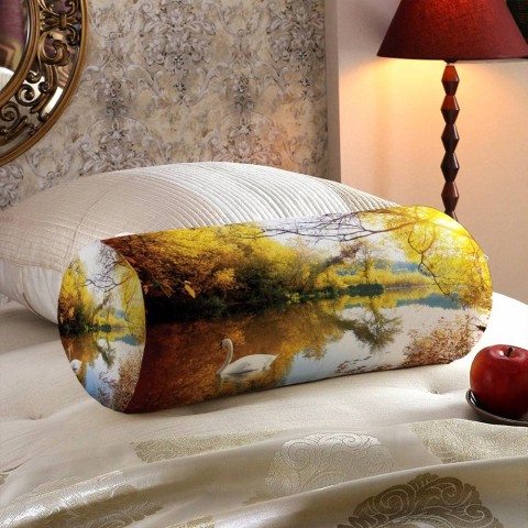 Интерьерная подушка в форме валика «Лебедь в осеннем озере» вид 5