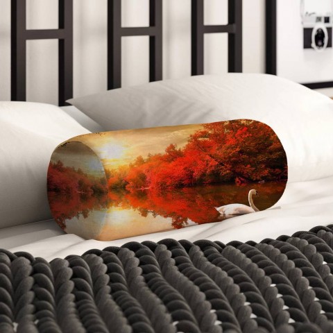 Декоративная подушка для дивана «Лебедь в осеннем пруду» вид 2