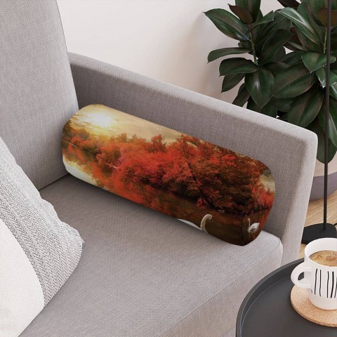 Декоративная подушка для дивана «Лебедь в осеннем пруду» вид 4