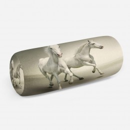 3D подушка-валик «Белые лошади на сером фоне»